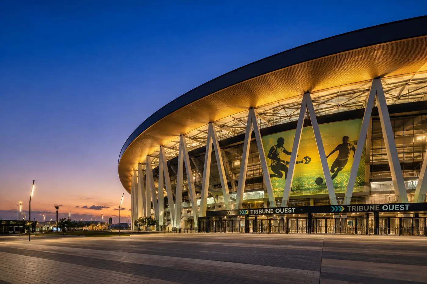 Stade moderne au crépuscule, architecture emblématique